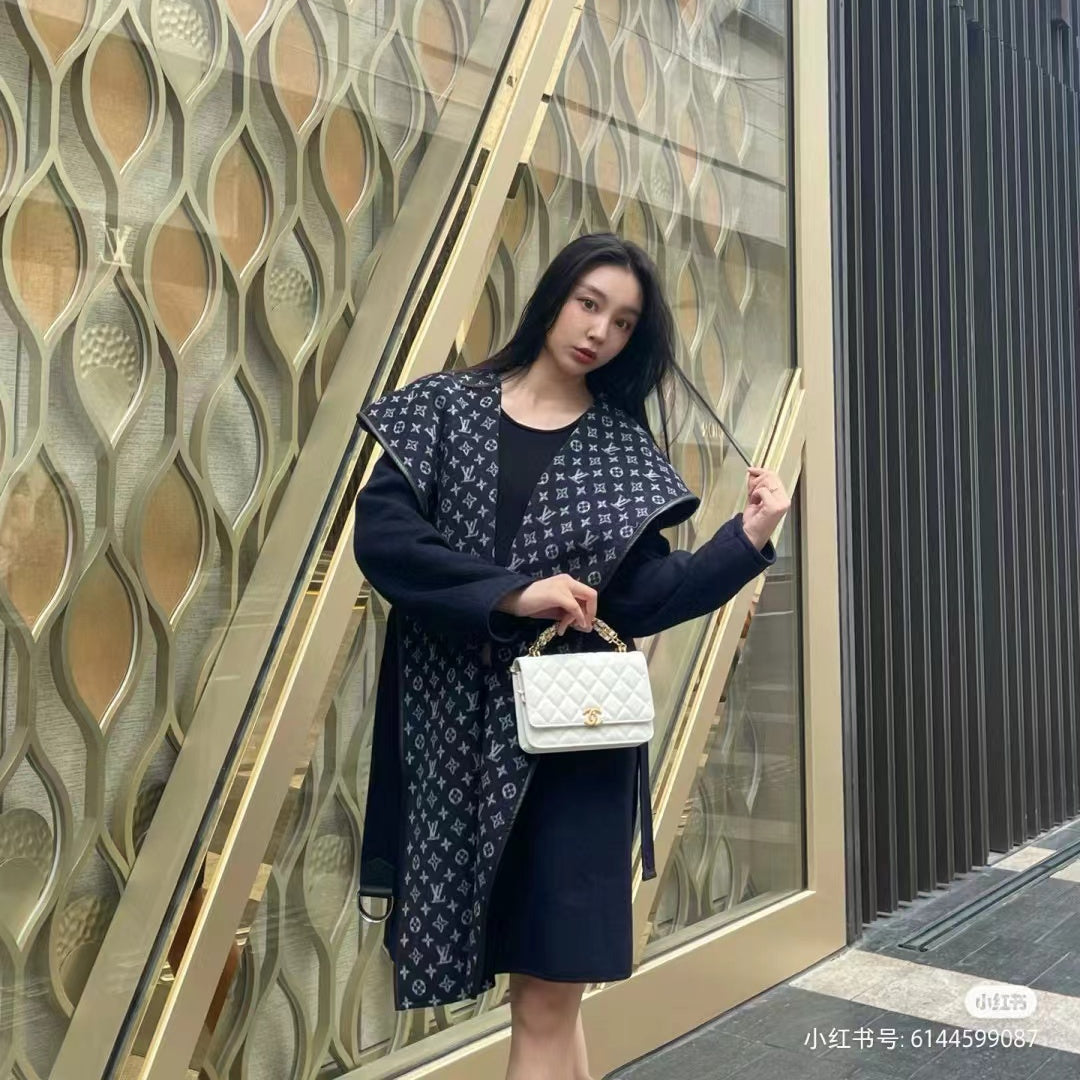 LOUIS VUITTON LV MONOGRAM MAXI COLLAR COAT IN NAVY BLUE WOOL