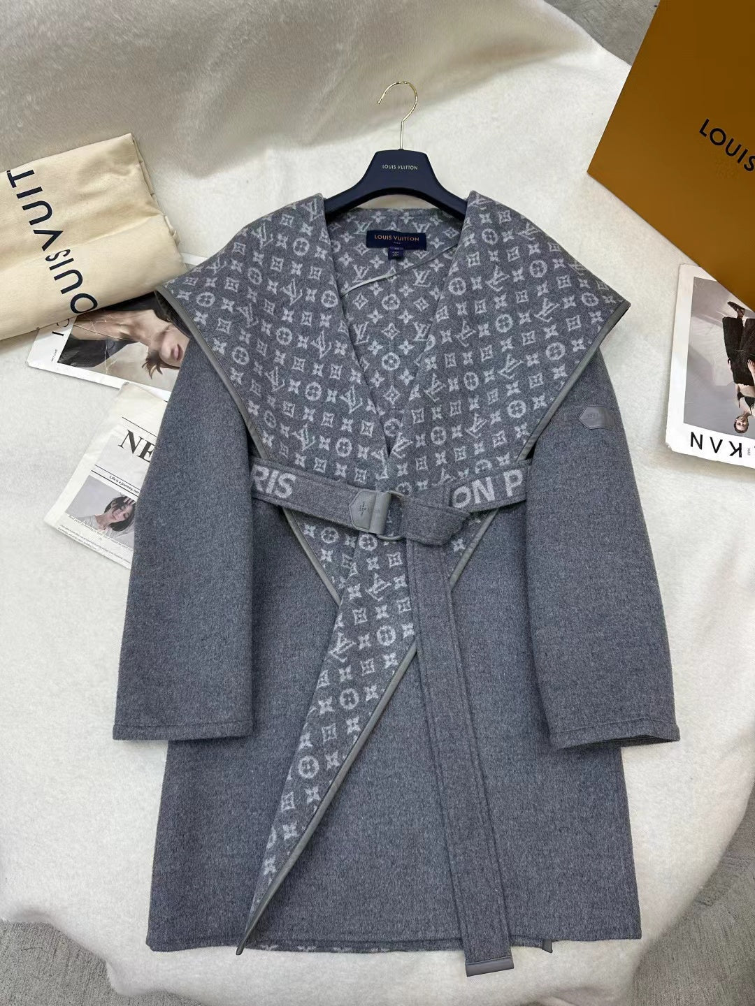 LOUIS VUITTON LV MONOGRAM MAXI COLLAR COAT IN GRAY WOOL