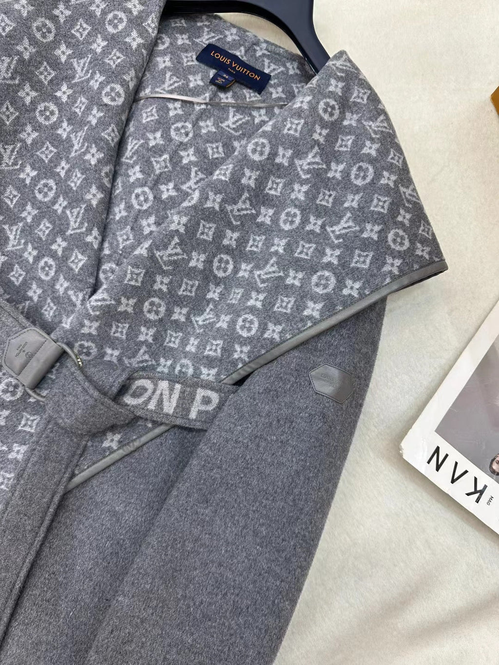 LOUIS VUITTON LV MONOGRAM MAXI COLLAR COAT IN GRAY WOOL
