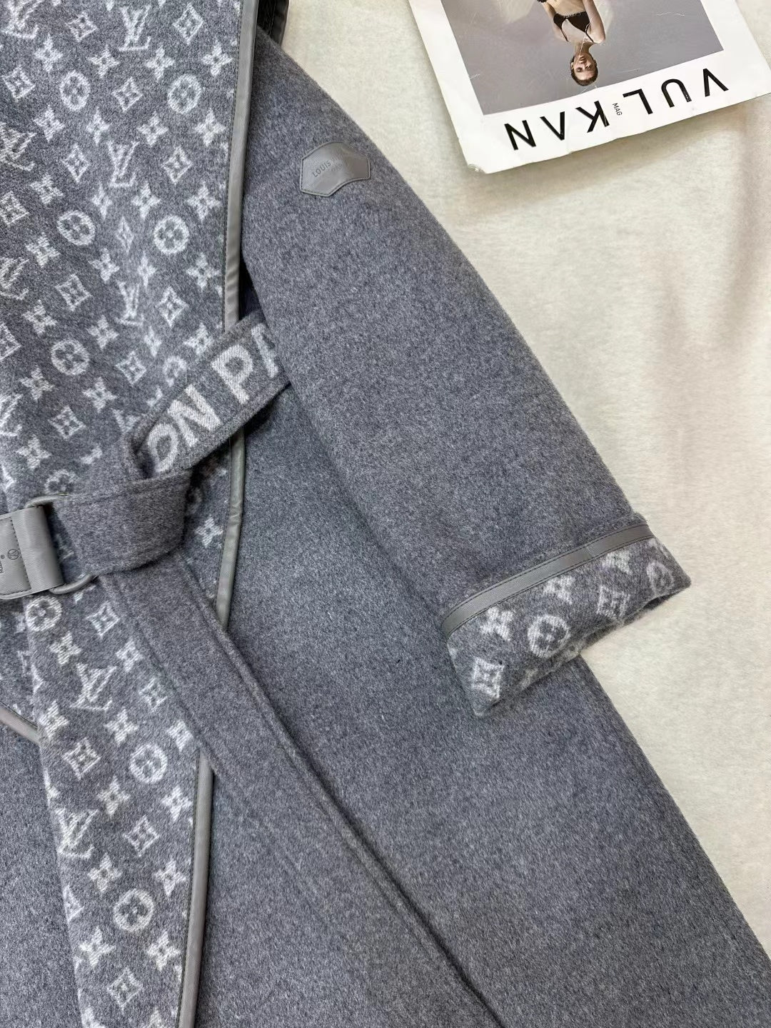 LOUIS VUITTON LV MONOGRAM MAXI COLLAR COAT IN GRAY WOOL