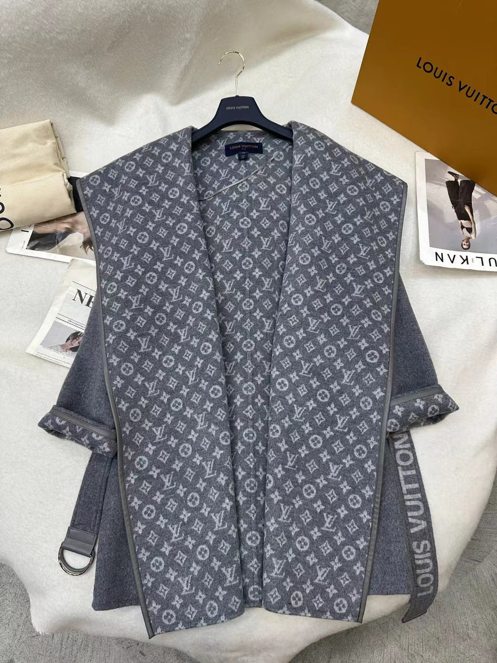 LOUIS VUITTON LV MONOGRAM MAXI COLLAR COAT IN GRAY WOOL
