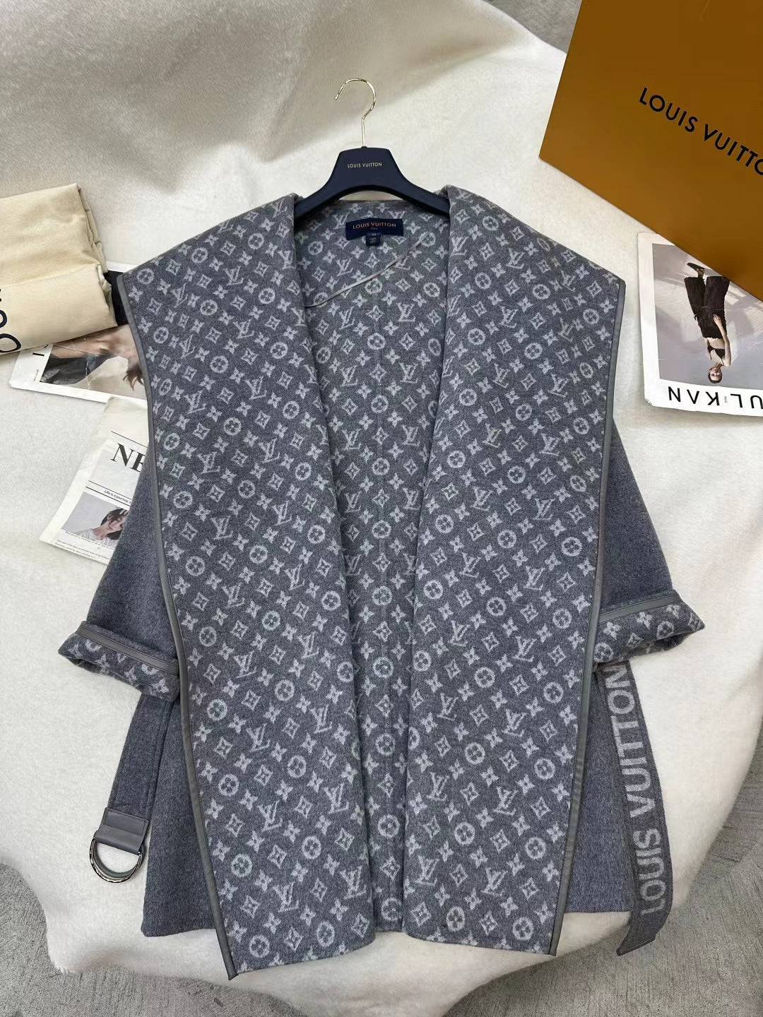 LOUIS VUITTON LV MONOGRAM MAXI COLLAR COAT IN GRAY WOOL