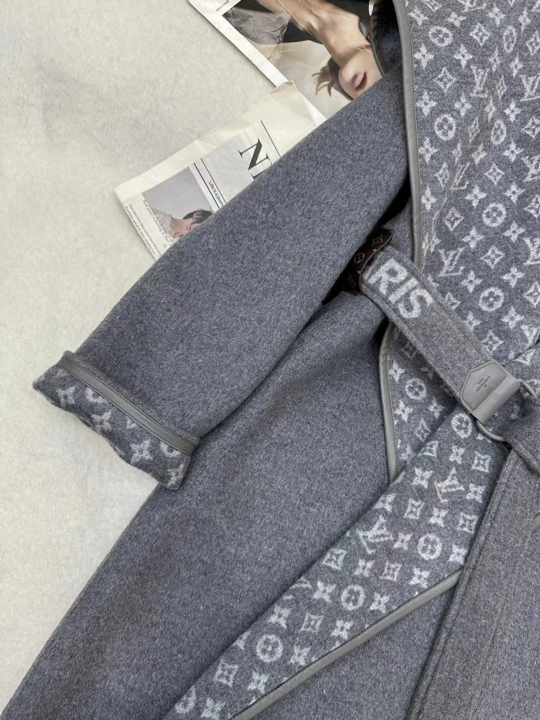 LOUIS VUITTON LV MONOGRAM MAXI COLLAR COAT IN GRAY WOOL