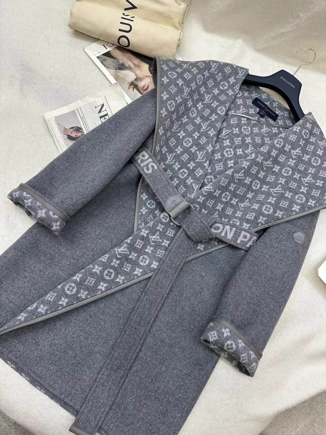 LOUIS VUITTON LV MONOGRAM MAXI COLLAR COAT IN GRAY WOOL