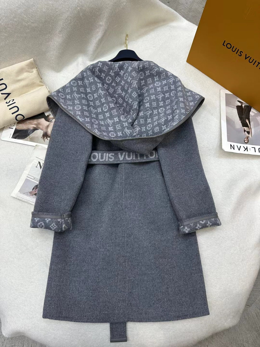 LOUIS VUITTON LV MONOGRAM MAXI COLLAR COAT IN GRAY WOOL
