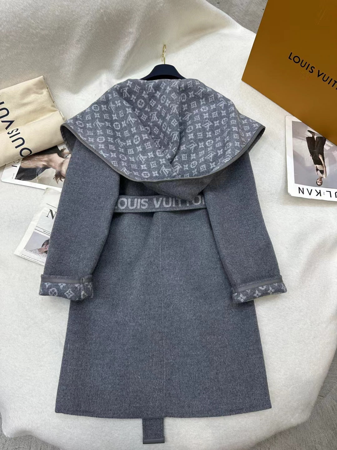 LOUIS VUITTON LV MONOGRAM MAXI COLLAR COAT IN GRAY WOOL