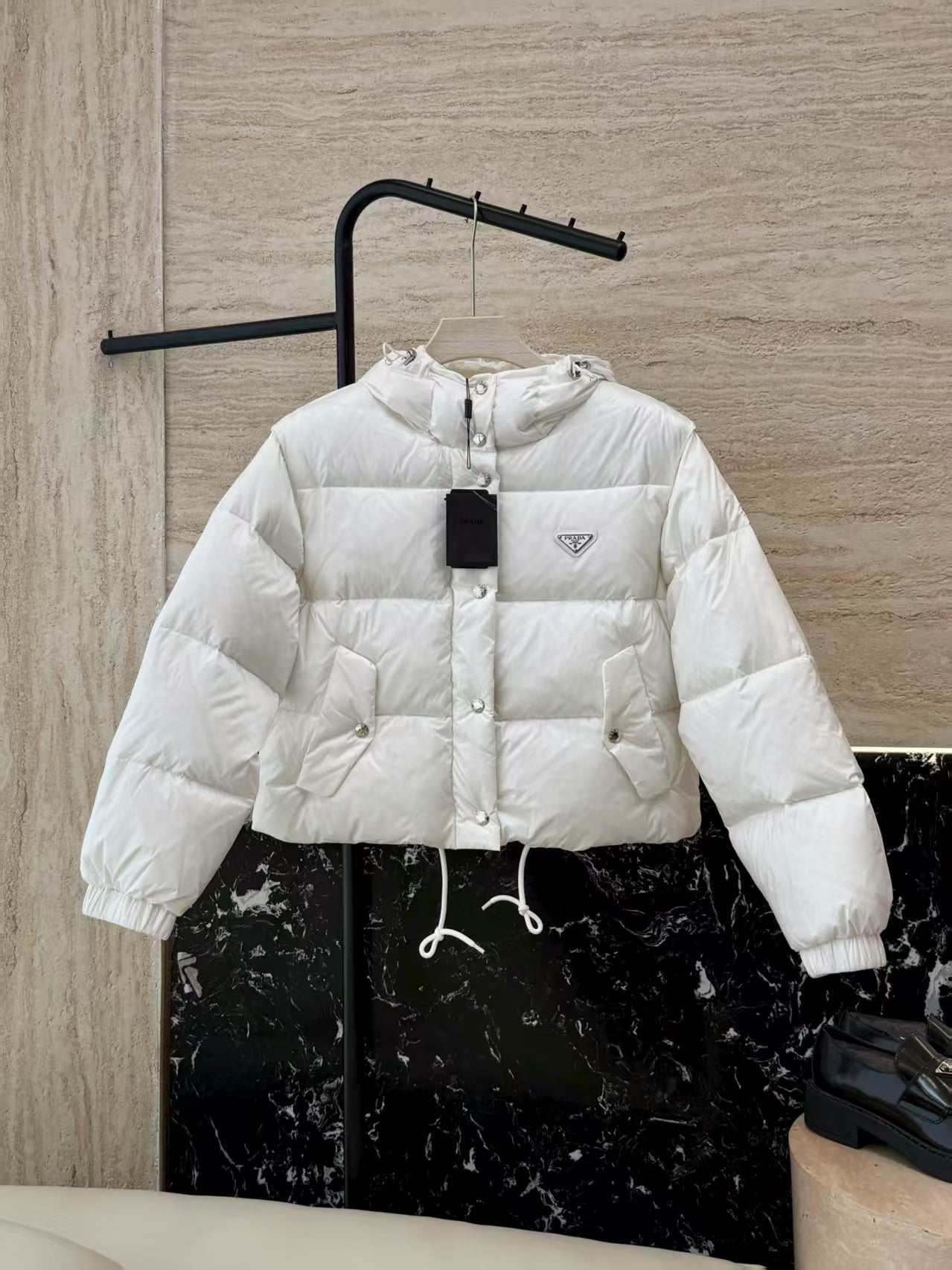 PRADA CONVERTABLE DOWN JACKET IN WHITE RE-NYLON