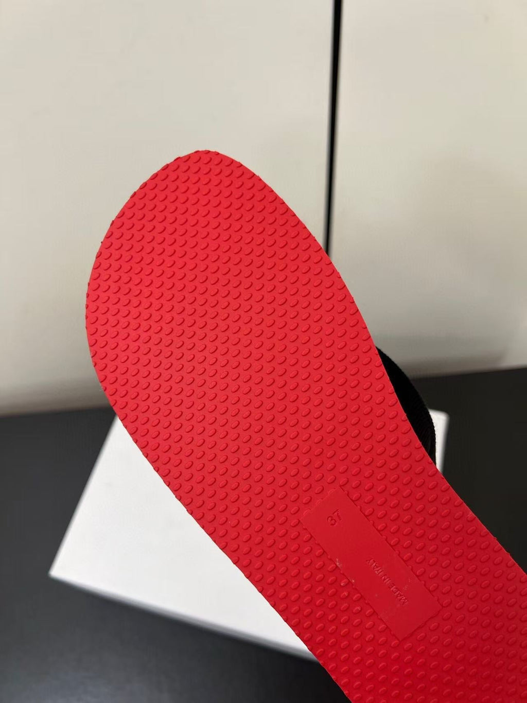 PRADA THE ROW THICK-SOLED FLIP FLOPS IN RED RUBBER