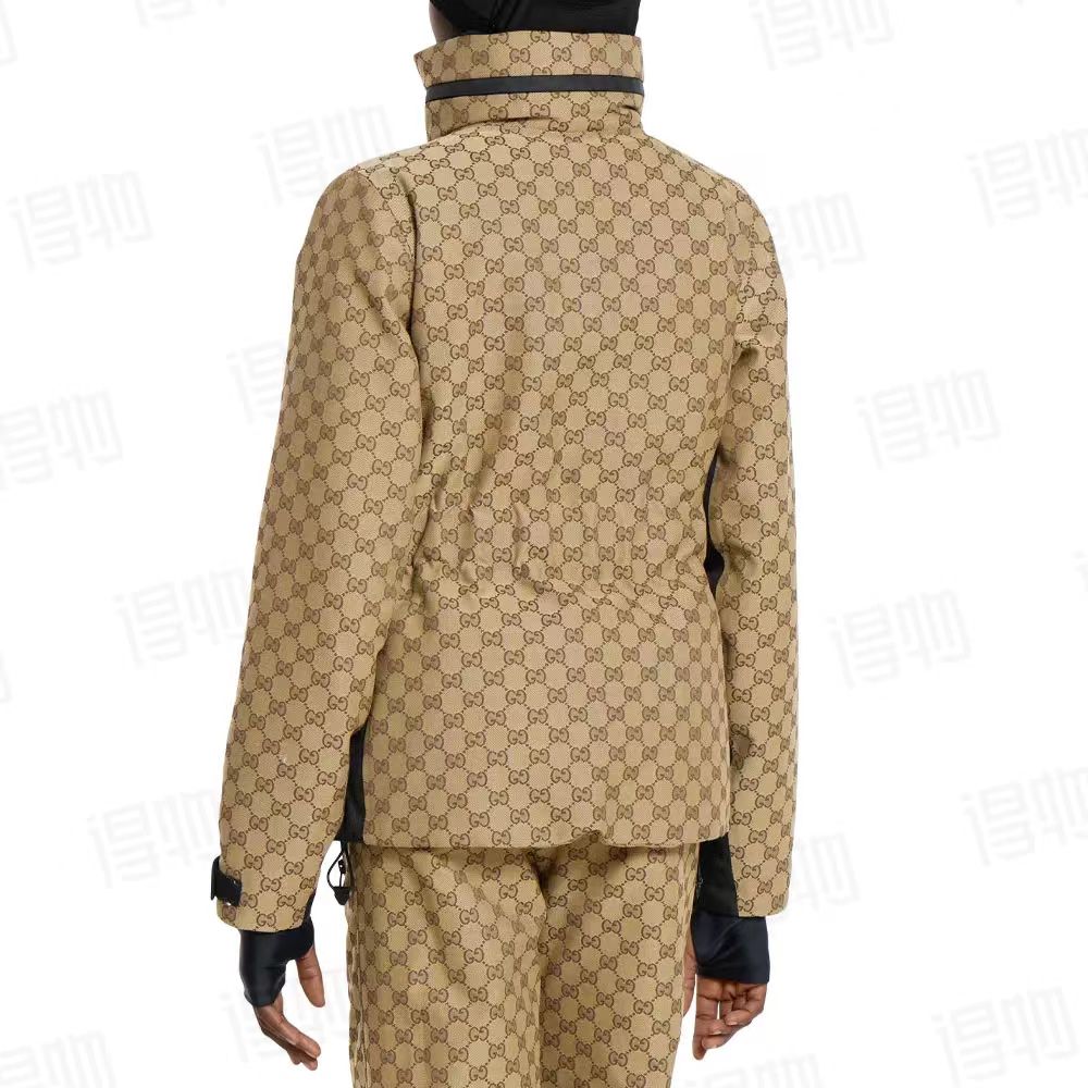 GUCCI TECHNICAL FABRIC JACQUARD JACKET IN BEIGE AND DARK BROWN
