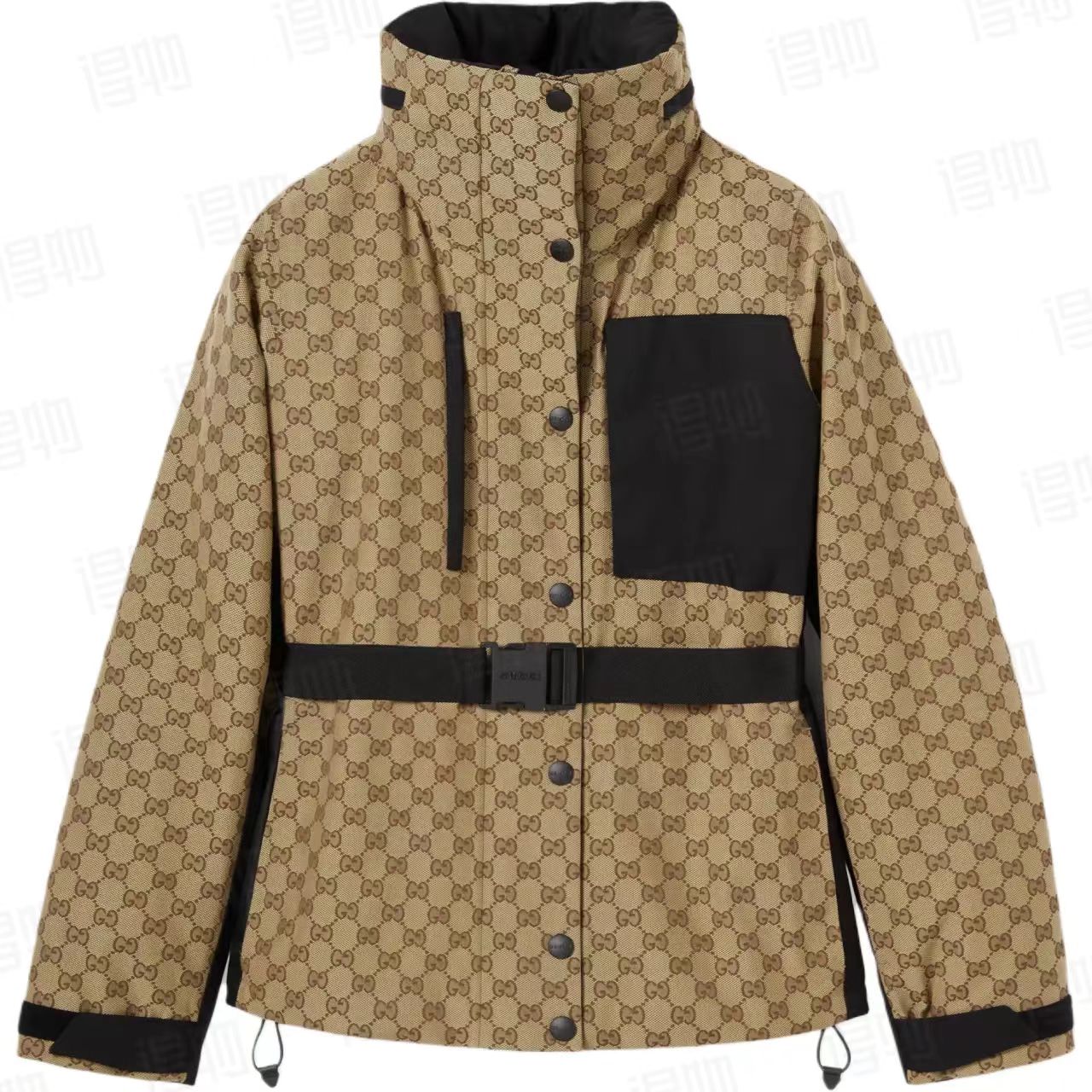 GUCCI TECHNICAL FABRIC JACQUARD JACKET IN BEIGE AND DARK BROWN
