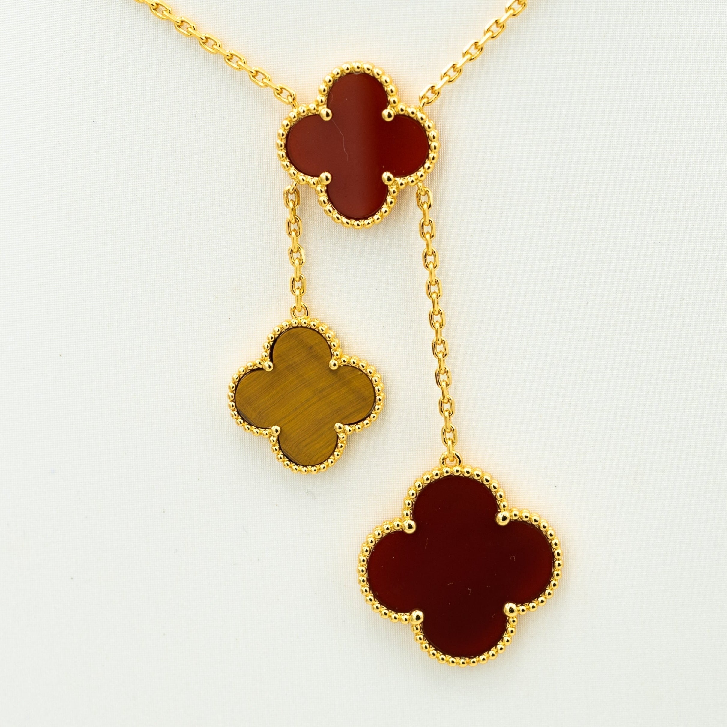Van Cleef & Arpels CLOVER TIGER EYE CARNELIAN NECKLACE 6 MOTIF