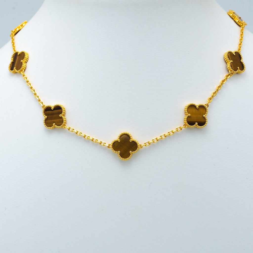 Van Cleef & Arpels VINTAGE TIGER EYE NECKLACE 10 MOTIFS GOLD
