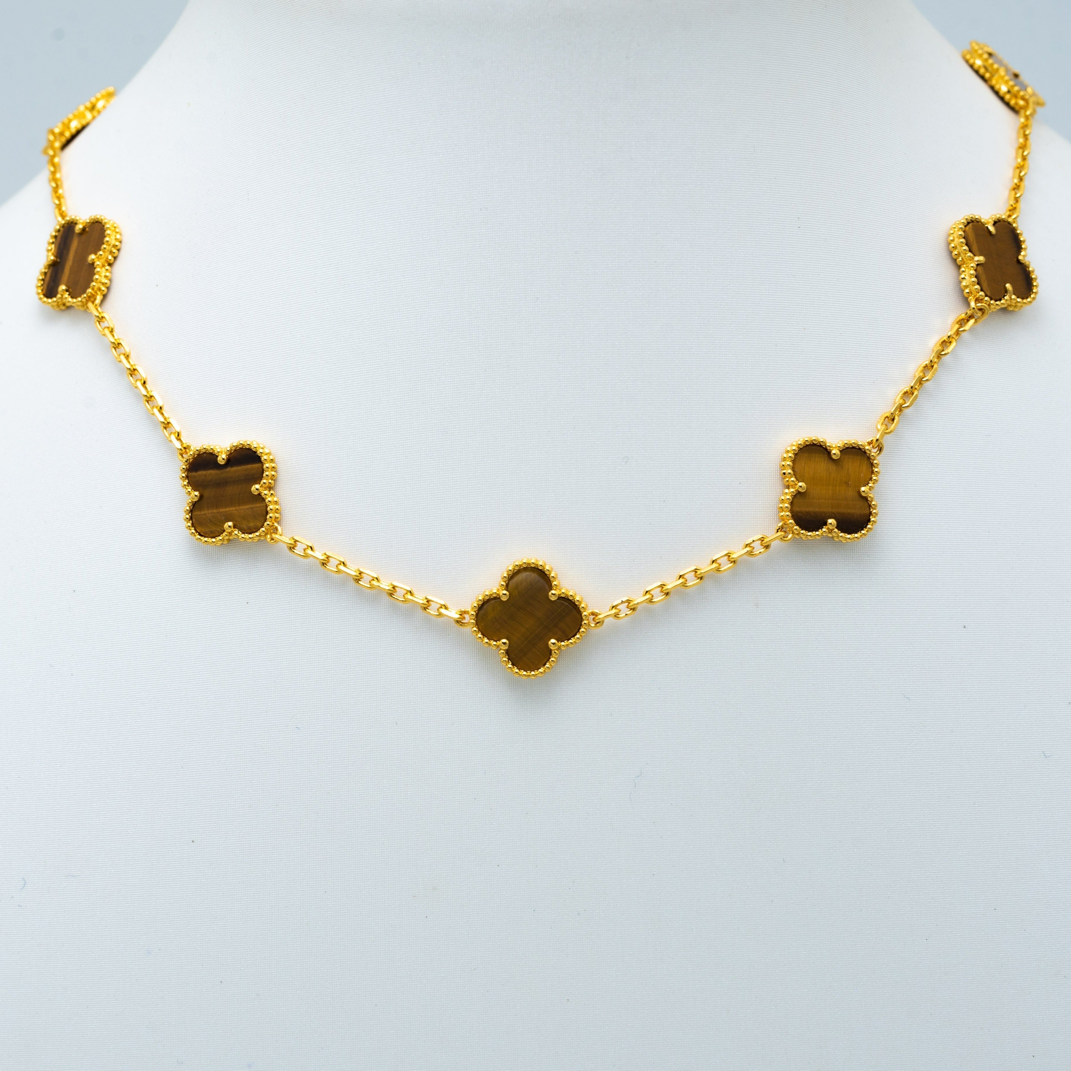 Van Cleef & Arpels VINTAGE TIGER EYE NECKLACE 10 MOTIFS GOLD