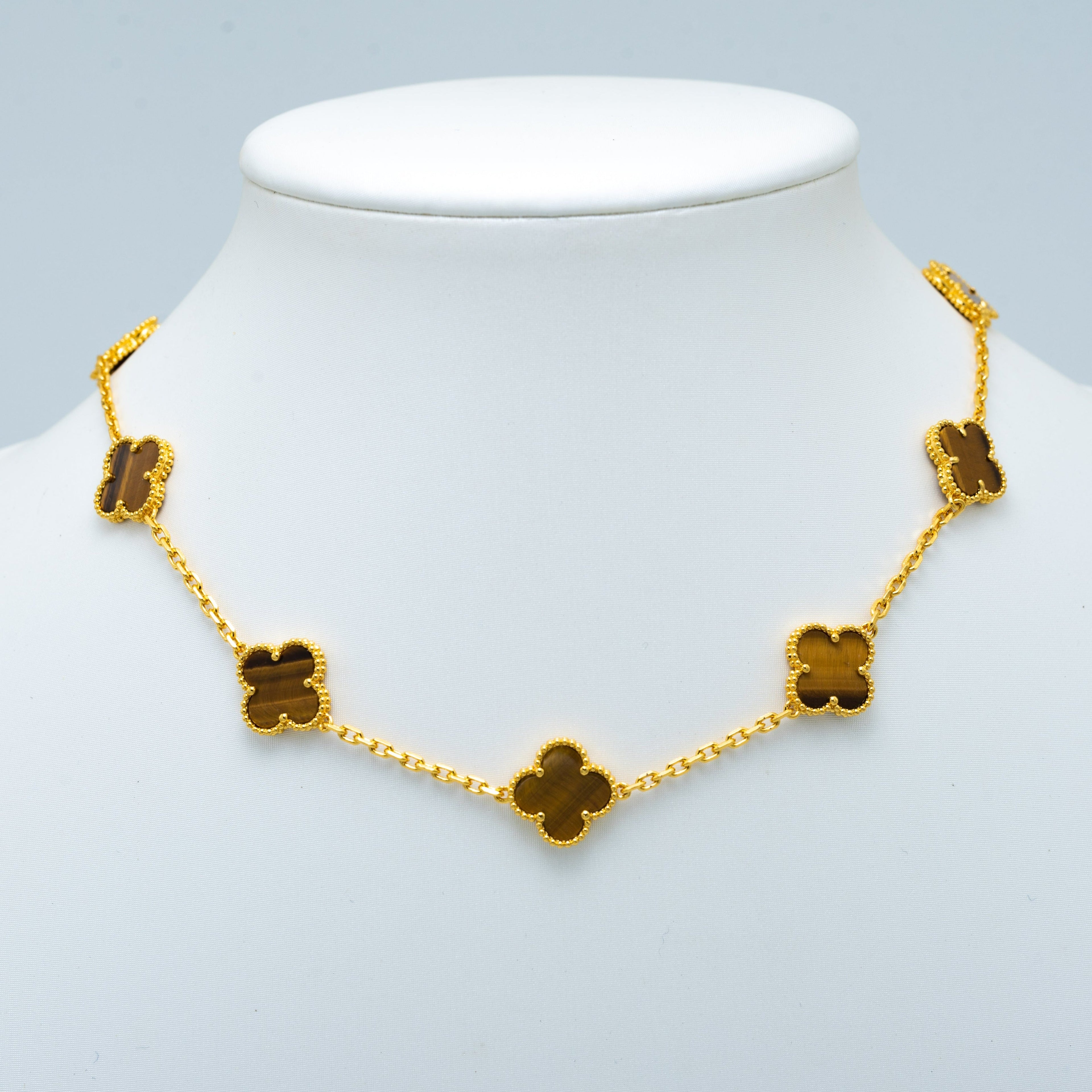 Van Cleef & Arpels VINTAGE TIGER EYE NECKLACE 10 MOTIFS GOLD