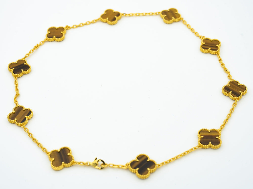 Van Cleef & Arpels VINTAGE TIGER EYE NECKLACE 10 MOTIFS GOLD