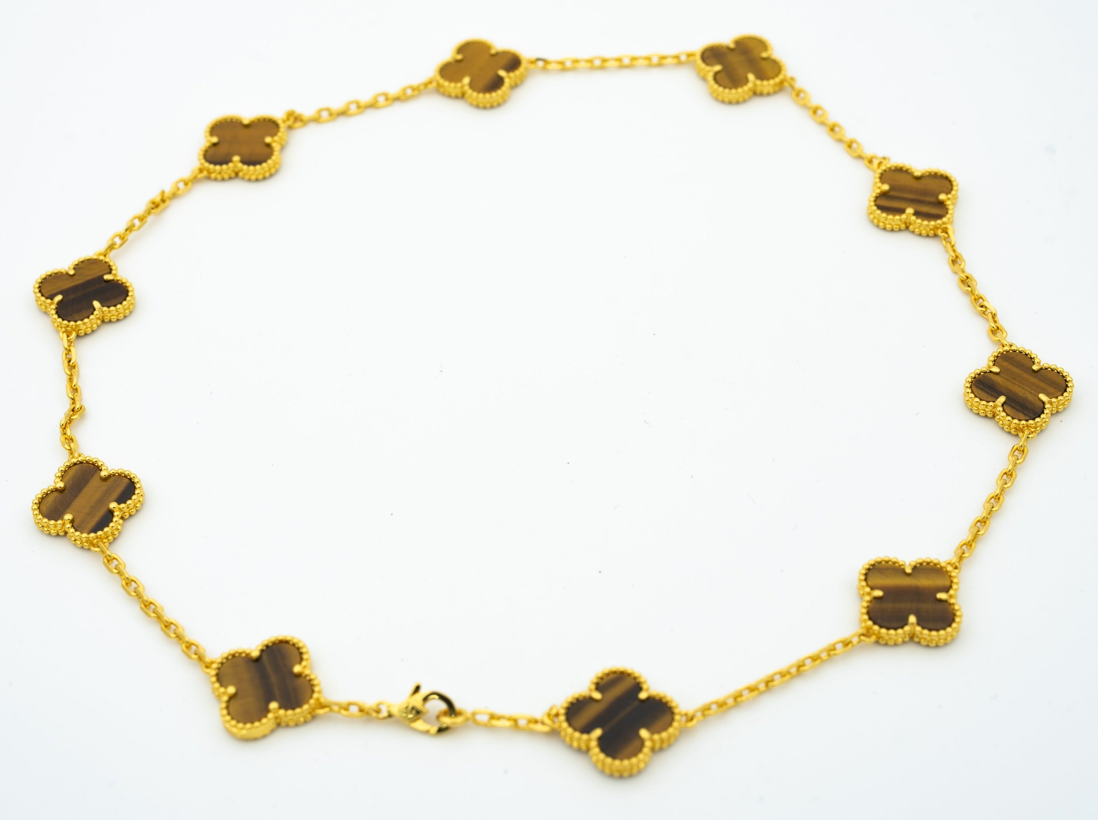 Van Cleef & Arpels VINTAGE TIGER EYE NECKLACE 10 MOTIFS GOLD