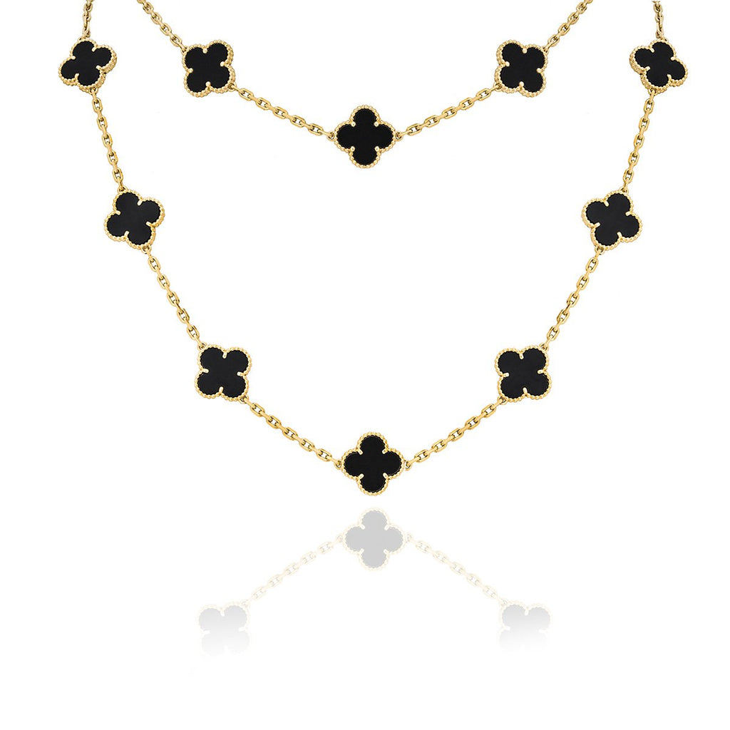 Van Cleef & Arpels CLOVER 20 MOTIF ONYX 86CM GOLD NECKLACE