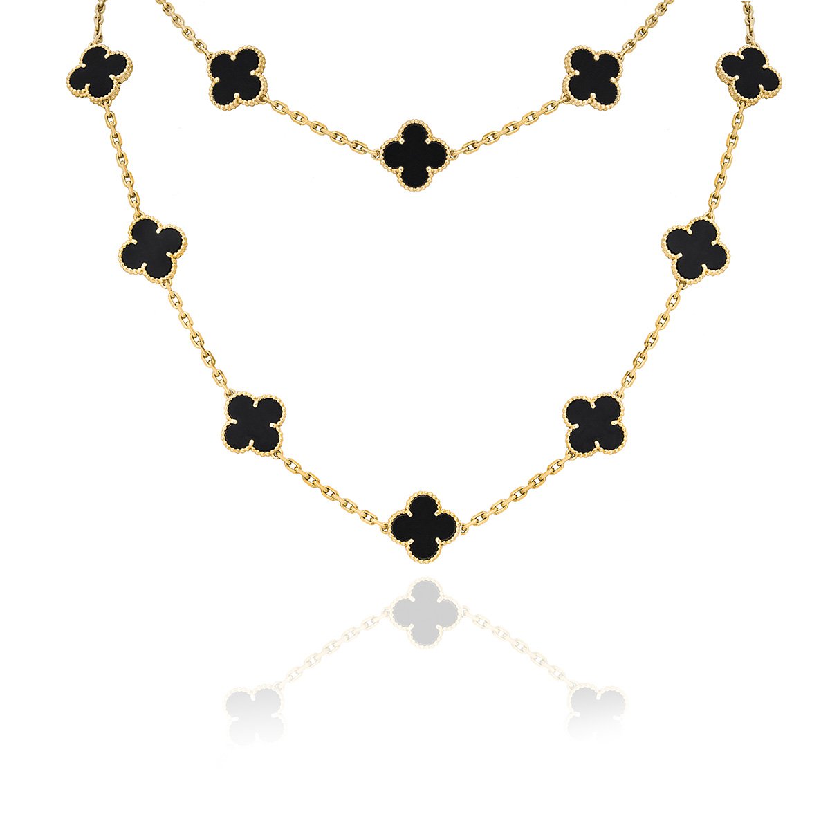 Van Cleef & Arpels CLOVER 20 MOTIF ONYX 86CM GOLD NECKLACE