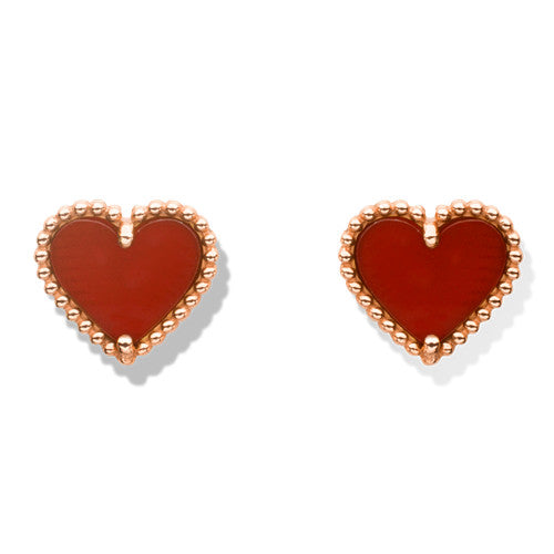 Van Cleef & Arpels HEART CARNELIAN PINK GOLD STUD EARRINGS