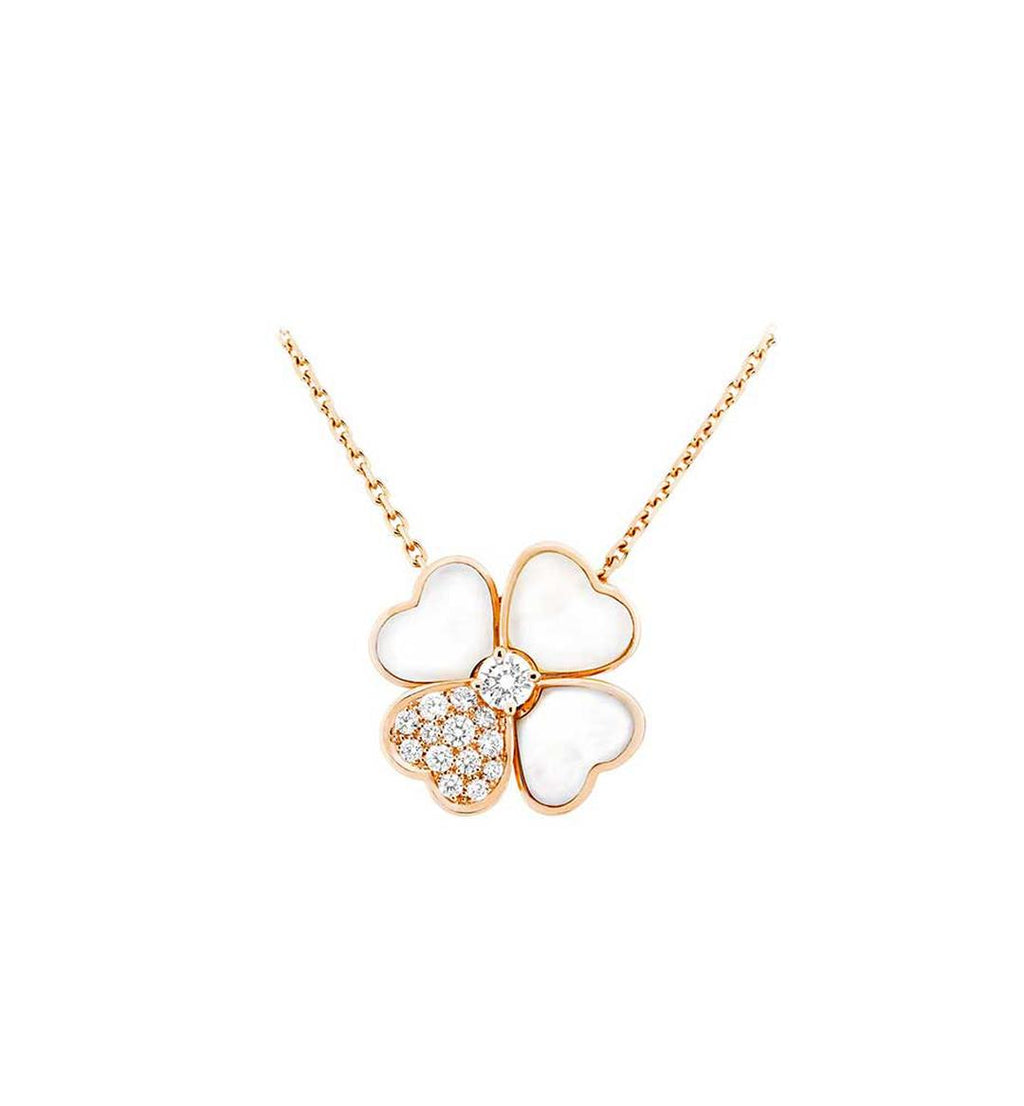 Van Cleef & Arpels CLOVER MOP DIAMOND PINK GOLD NECKLACE