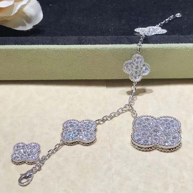 Van Cleef & Arpels CLOVER 5 MOTIFS BIG SILVER DIAMOND BRACELET