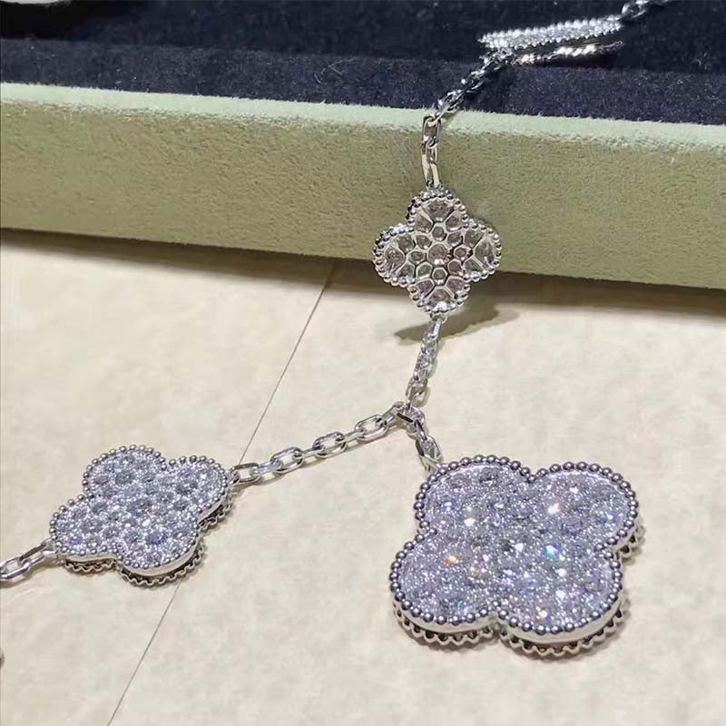 Van Cleef & Arpels CLOVER 5 MOTIFS BIG SILVER DIAMOND BRACELET