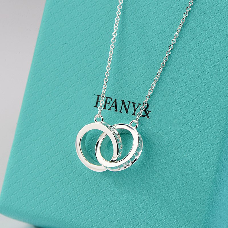 TIFFANY NECKLACE FEMALE DOUBLE RING DOUBLE CIRCLE COUPLE PENDANT
