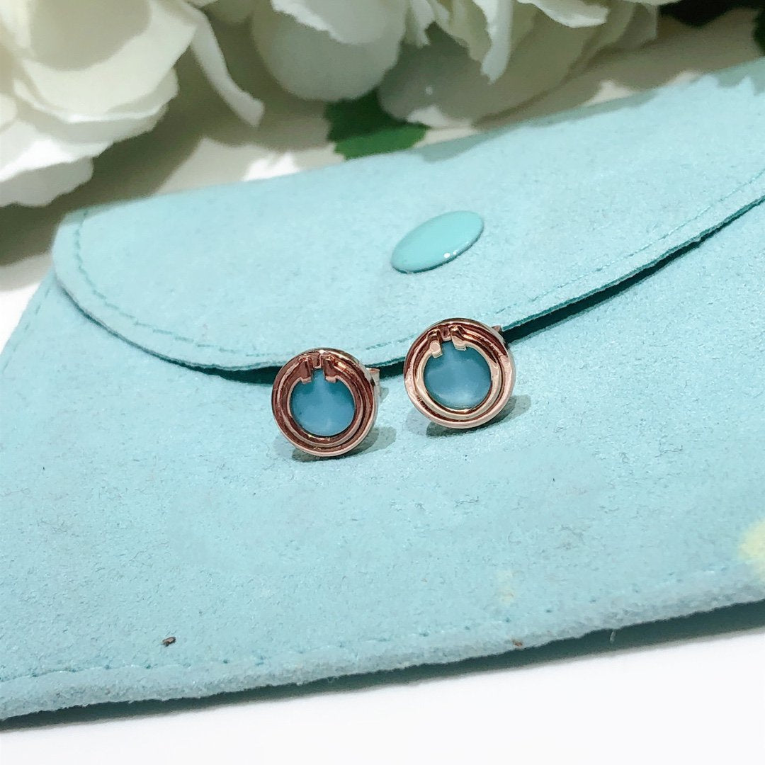 TIFFANY TURQUOISE CIRCLE WHITE GOLD EARRINGS