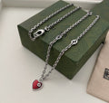 GUCCI HEARTS STERLING SILVER RED ENAMEL PENDANT NECKLACE