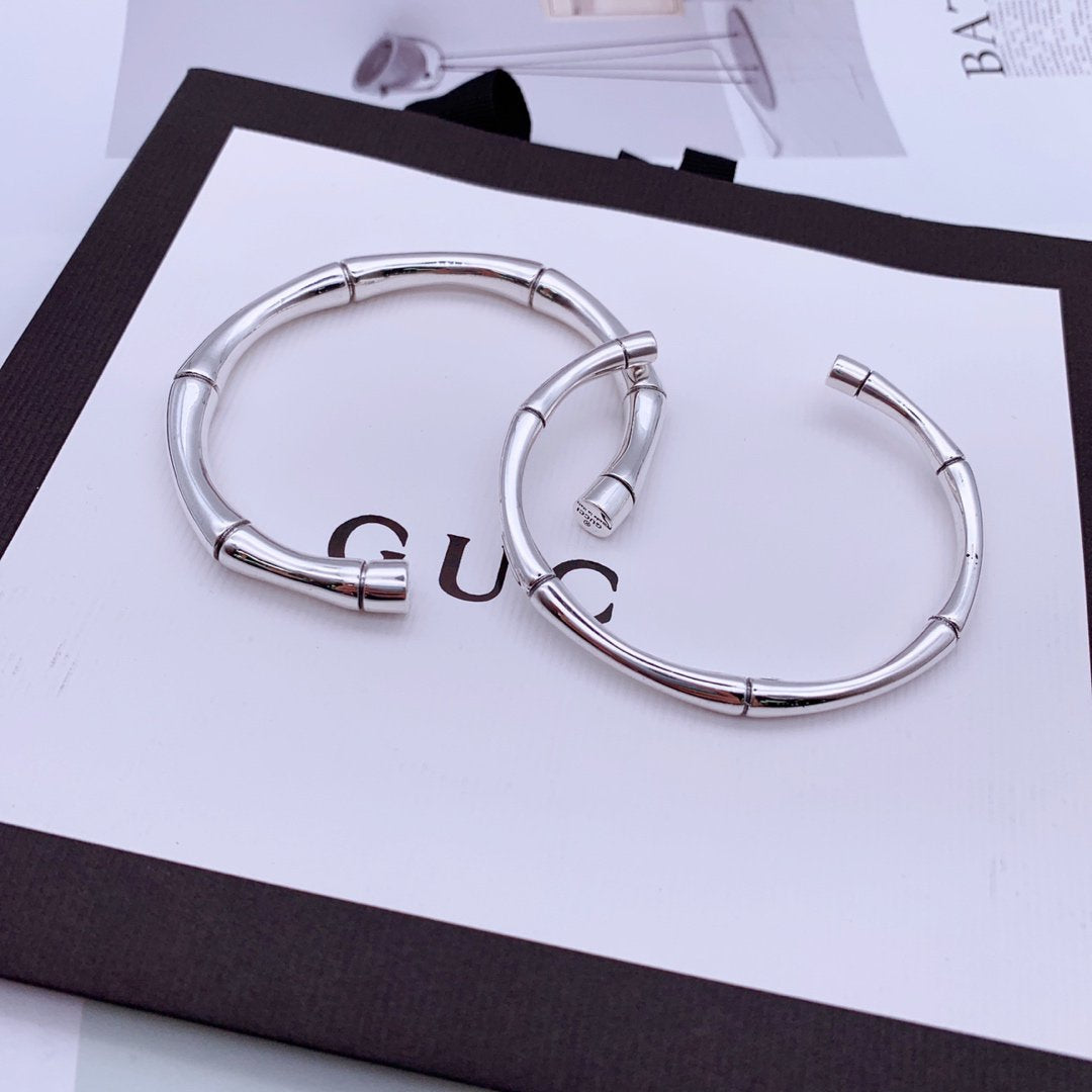 GUCCI STERLING SILVER HIGH BAMBOO OPEN BRACELET