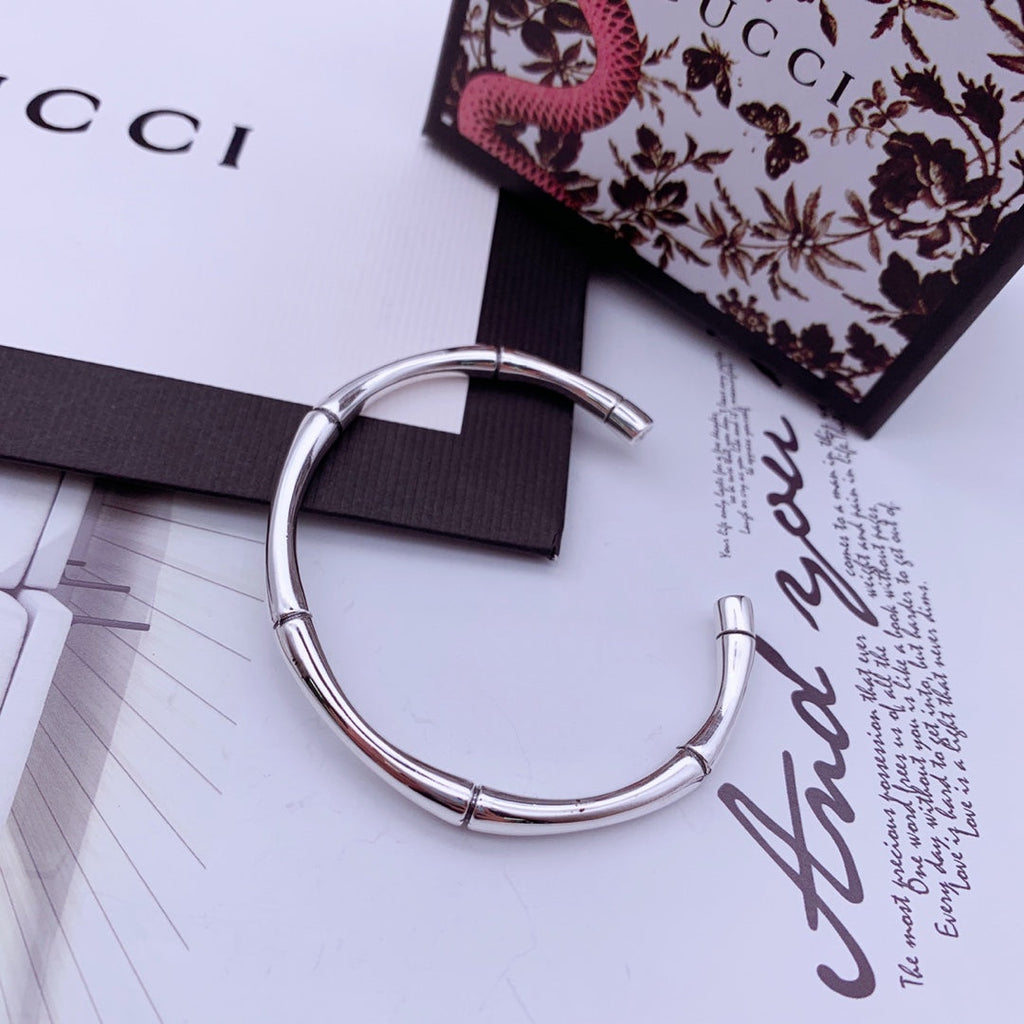 GUCCI STERLING SILVER HIGH BAMBOO OPEN BRACELET