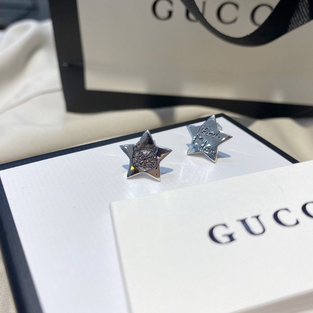 GUCCI SILVER BLIND FOR LOVE STAR EARRINGS