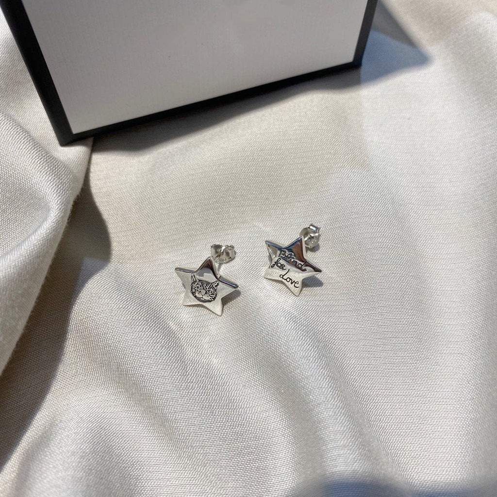 GUCCI SILVER BLIND FOR LOVE STAR EARRINGS