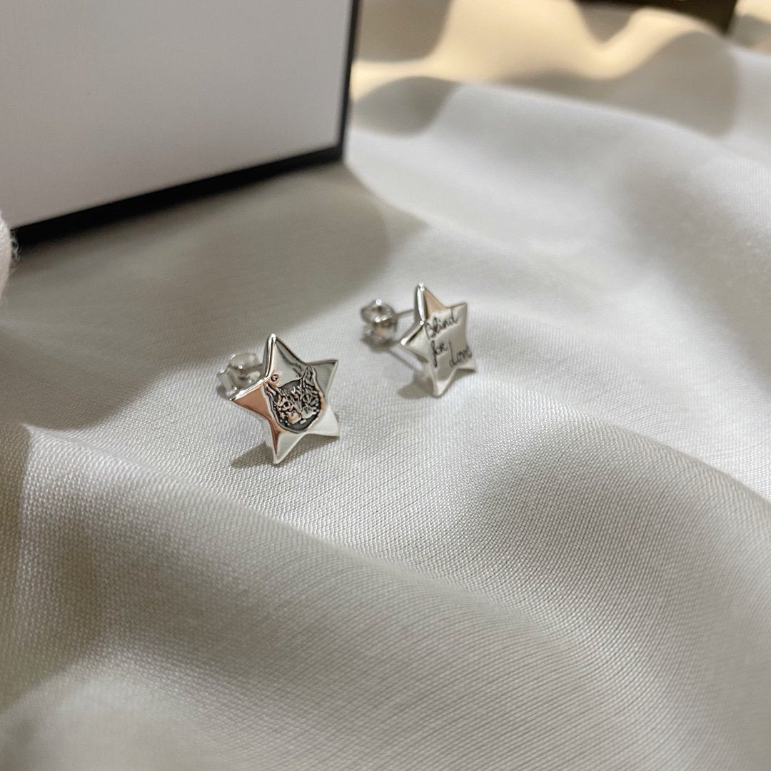 GUCCI SILVER BLIND FOR LOVE STAR EARRINGS