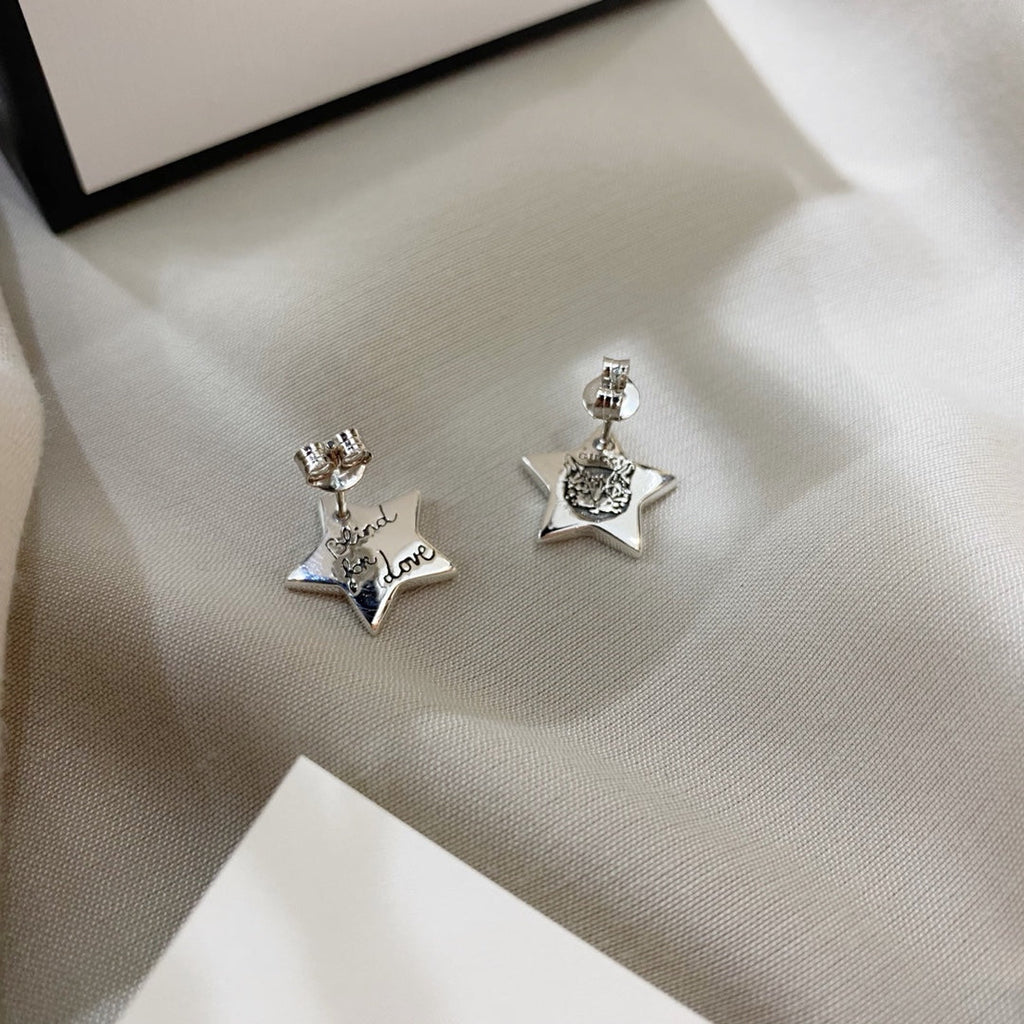 GUCCI SILVER BLIND FOR LOVE STAR EARRINGS