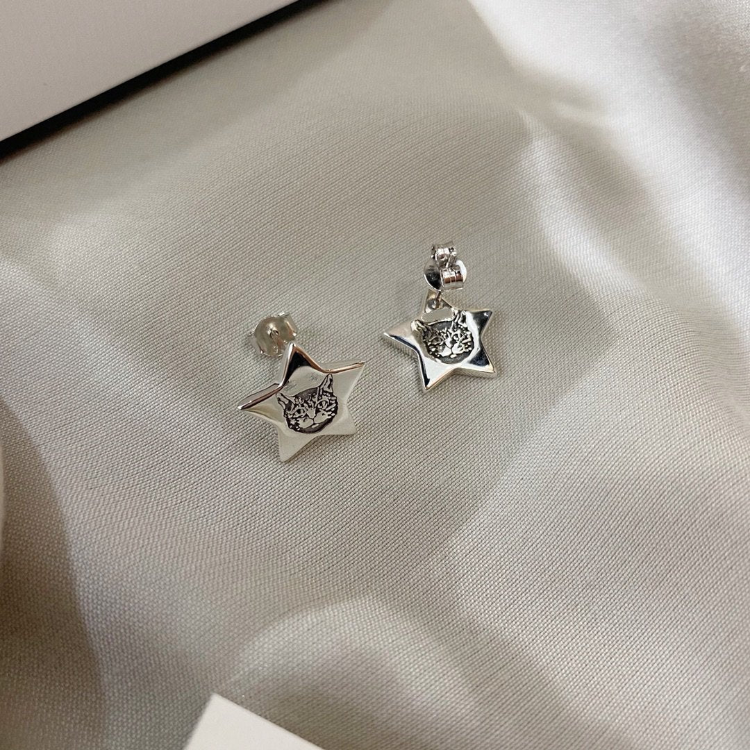 GUCCI SILVER BLIND FOR LOVE STAR EARRINGS