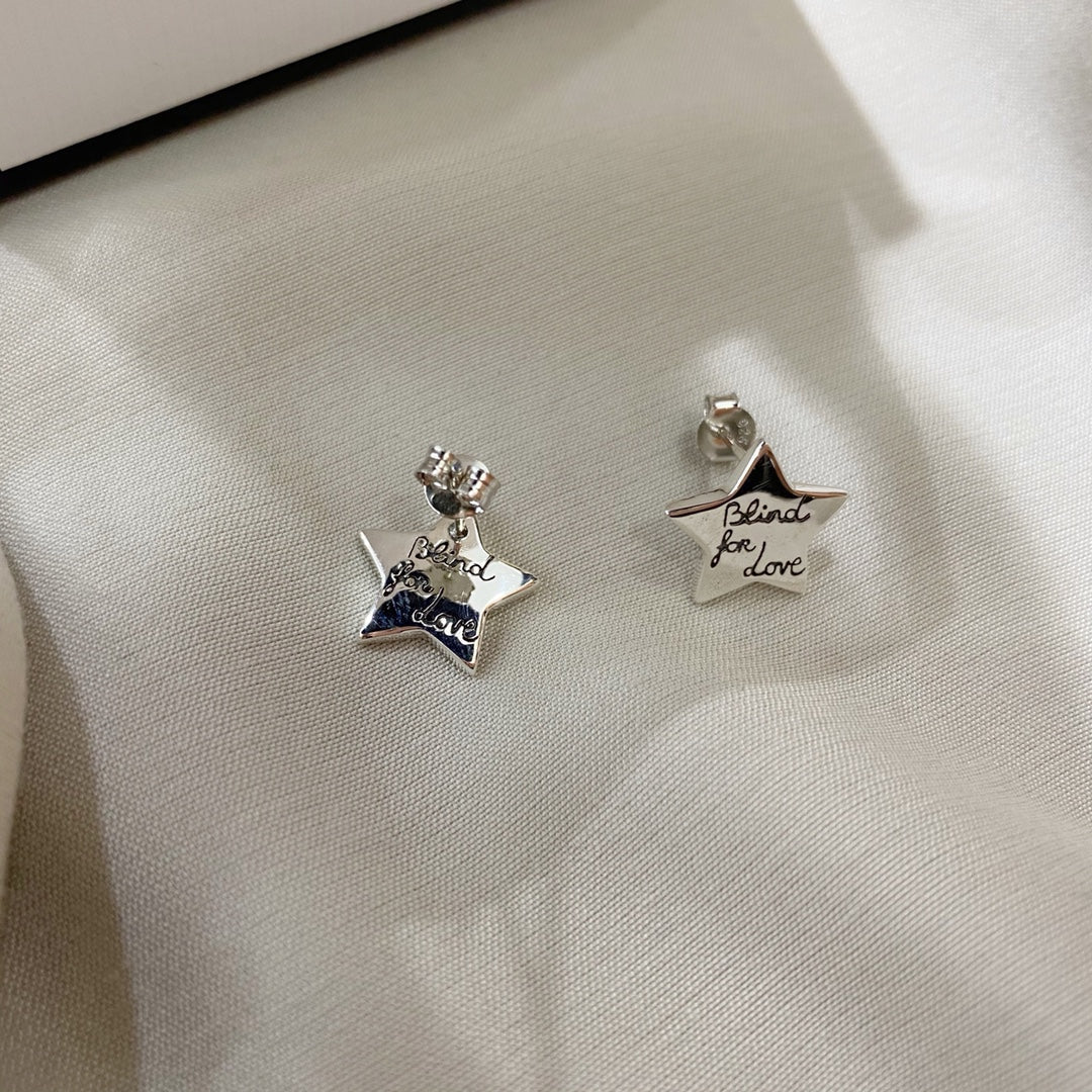 GUCCI SILVER BLIND FOR LOVE STAR EARRINGS