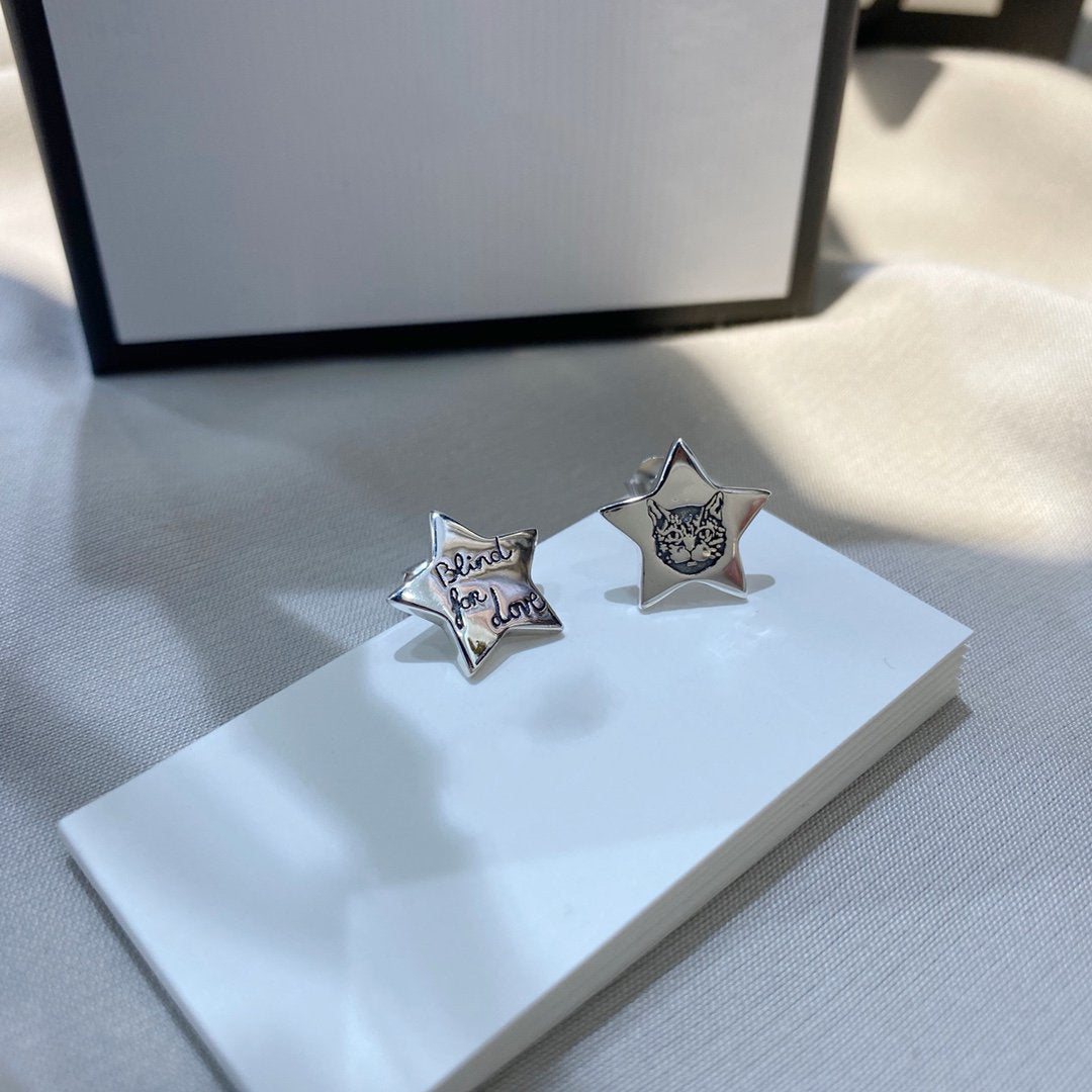 GUCCI SILVER BLIND FOR LOVE STAR EARRINGS