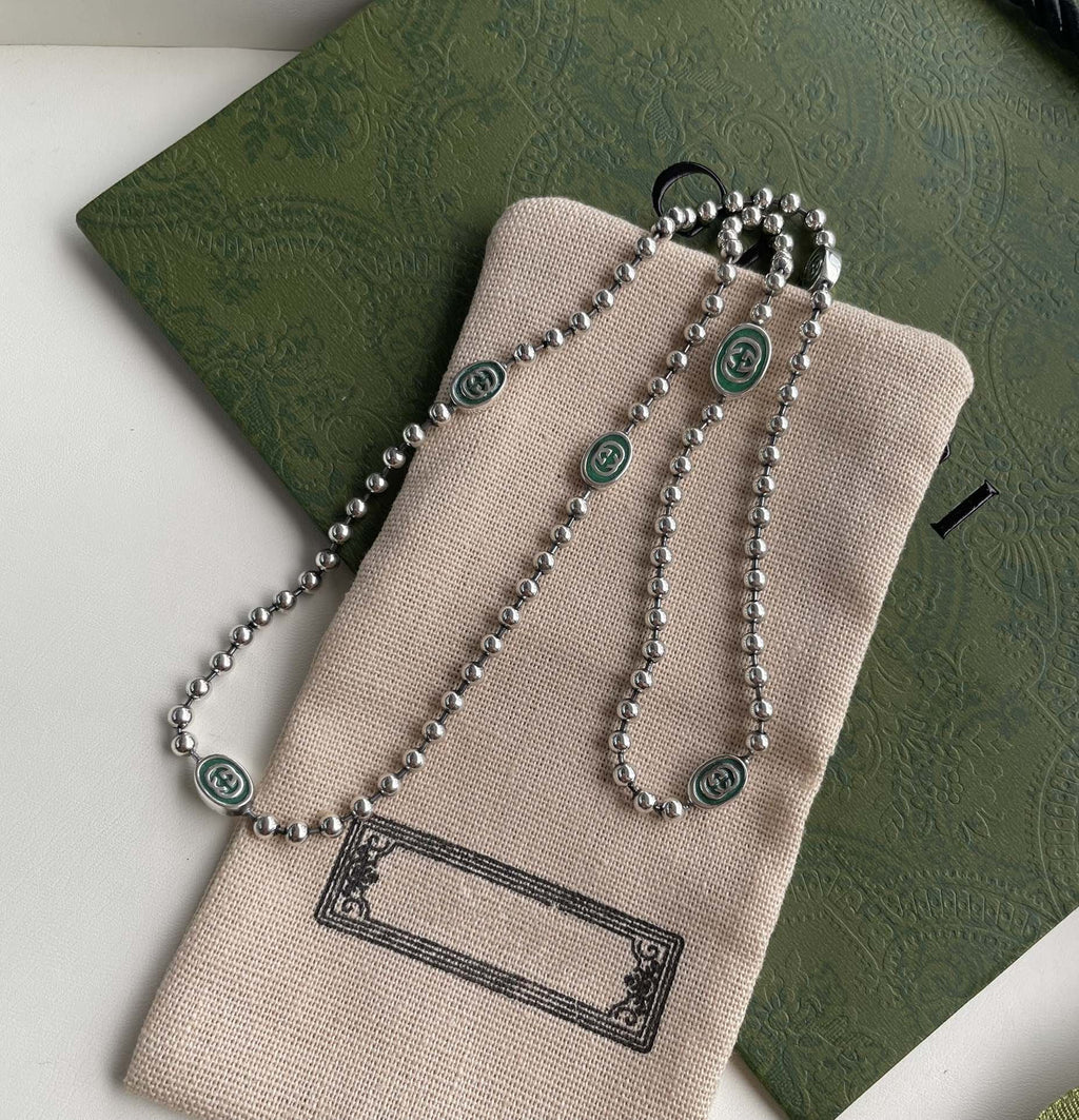 GUCCI INTERLOCKING G BOULE CHAIN NECKLACE SILVER