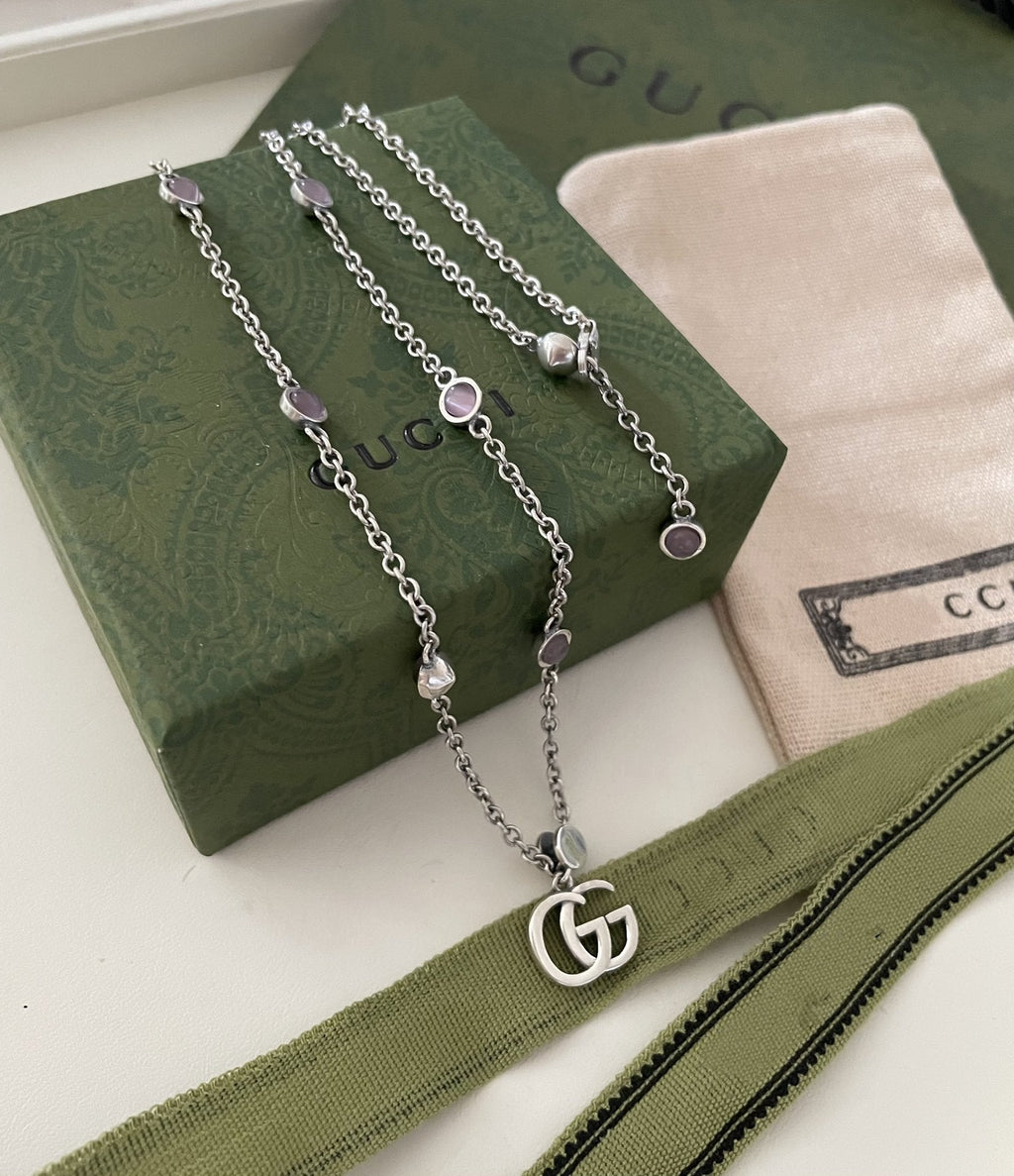 GUCCI DOUBLE G MOTHER-OF-PEARL NECKLACE