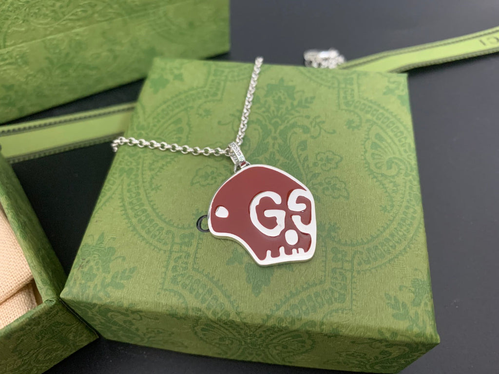 GUCCI SKULL RED ENAMEL NECKLACE