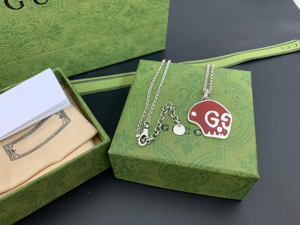 GUCCI SKULL RED ENAMEL NECKLACE