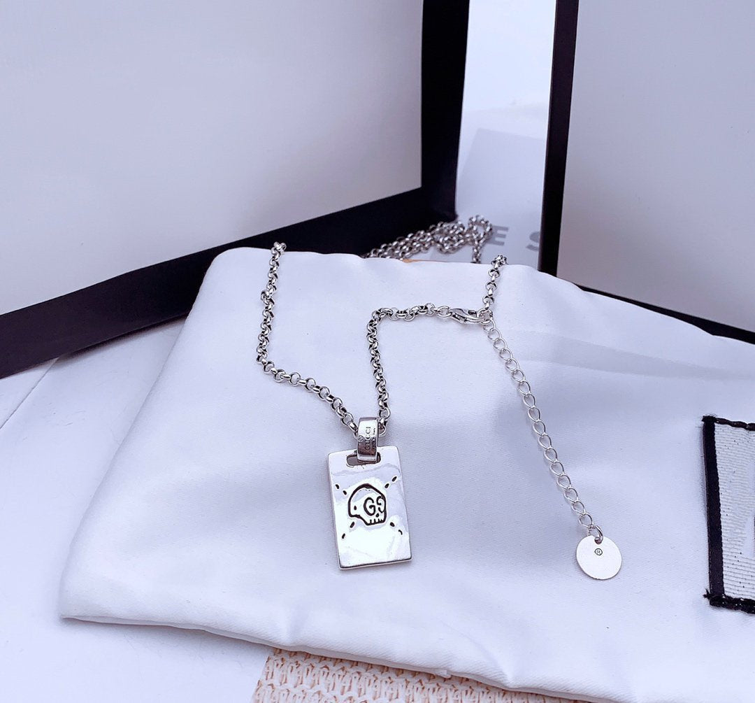 GUCCI GHOST STERLING SILVER SKULL NECKLACE