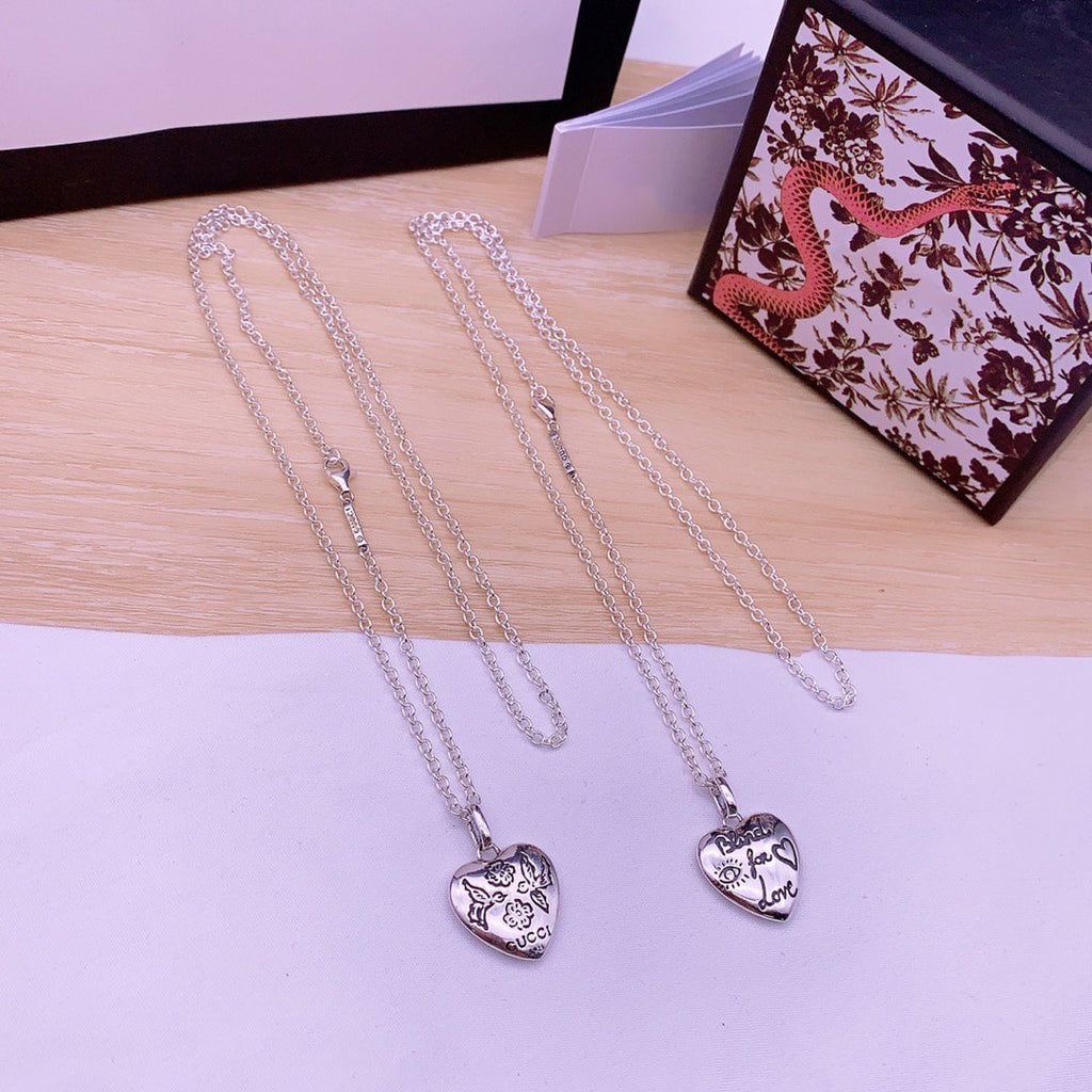 GUCCI BLIND FOR LOVE STERLING SILVER HEART PENDANT NECKLACE
