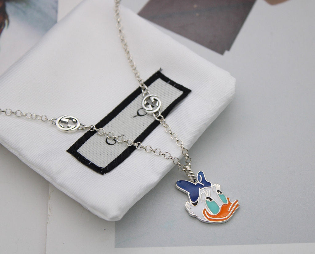 GUCCI DONALD DUCK DOUBLE G STERLING SILVER NECKLACE