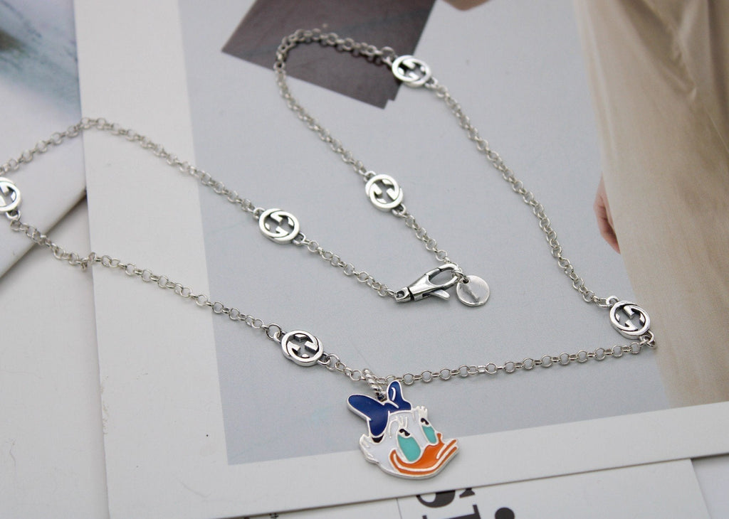 GUCCI DONALD DUCK DOUBLE G STERLING SILVER NECKLACE