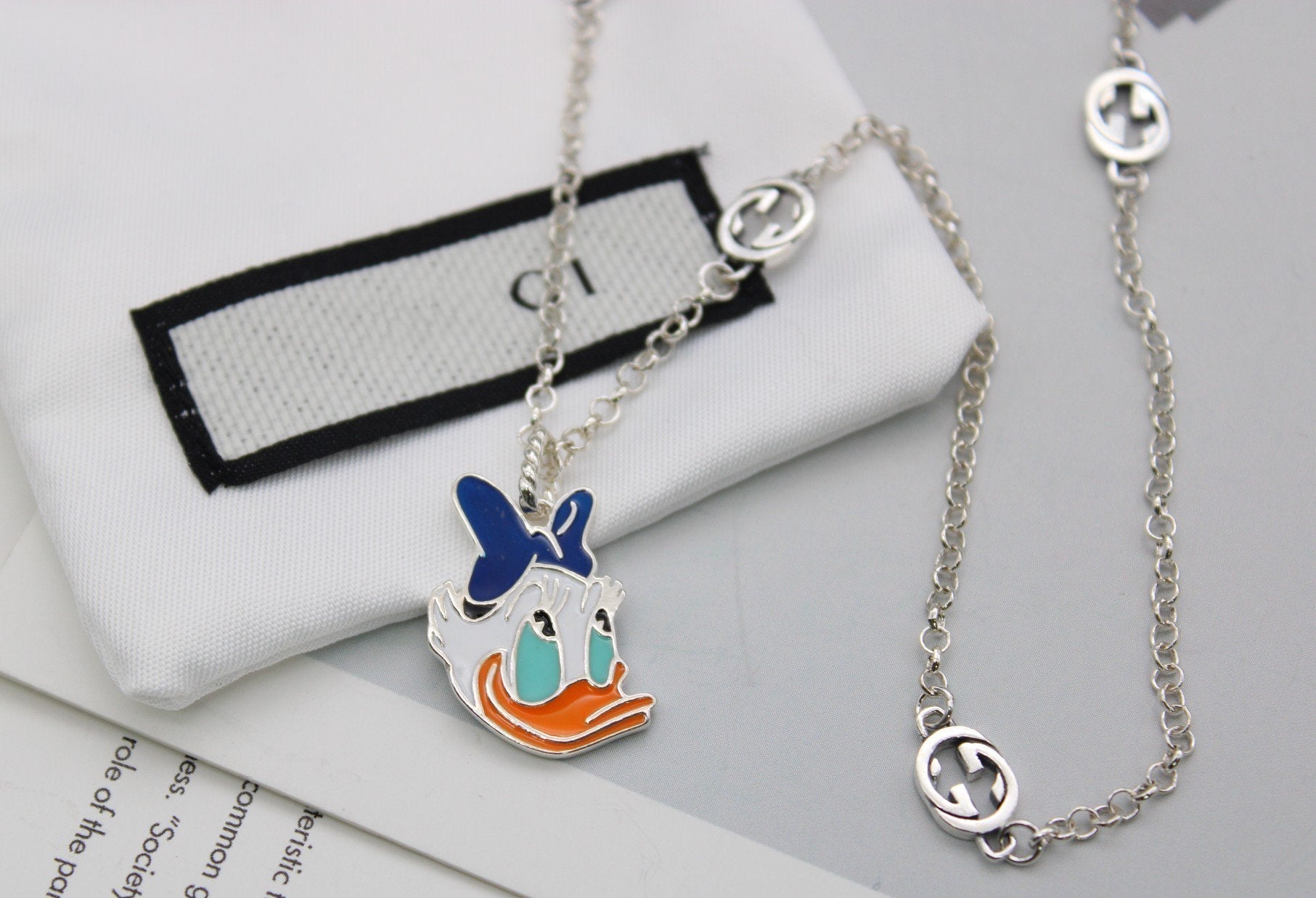 GUCCI DONALD DUCK DOUBLE G STERLING SILVER NECKLACE
