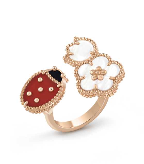 Van Cleef & Arpels LUCKY SPRING 3 MOTIF PINK GOLD RING