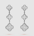 Van Cleef & Arpels CLOVER 3 MOTIF DIAMOND SILVER DROP EARRINGS