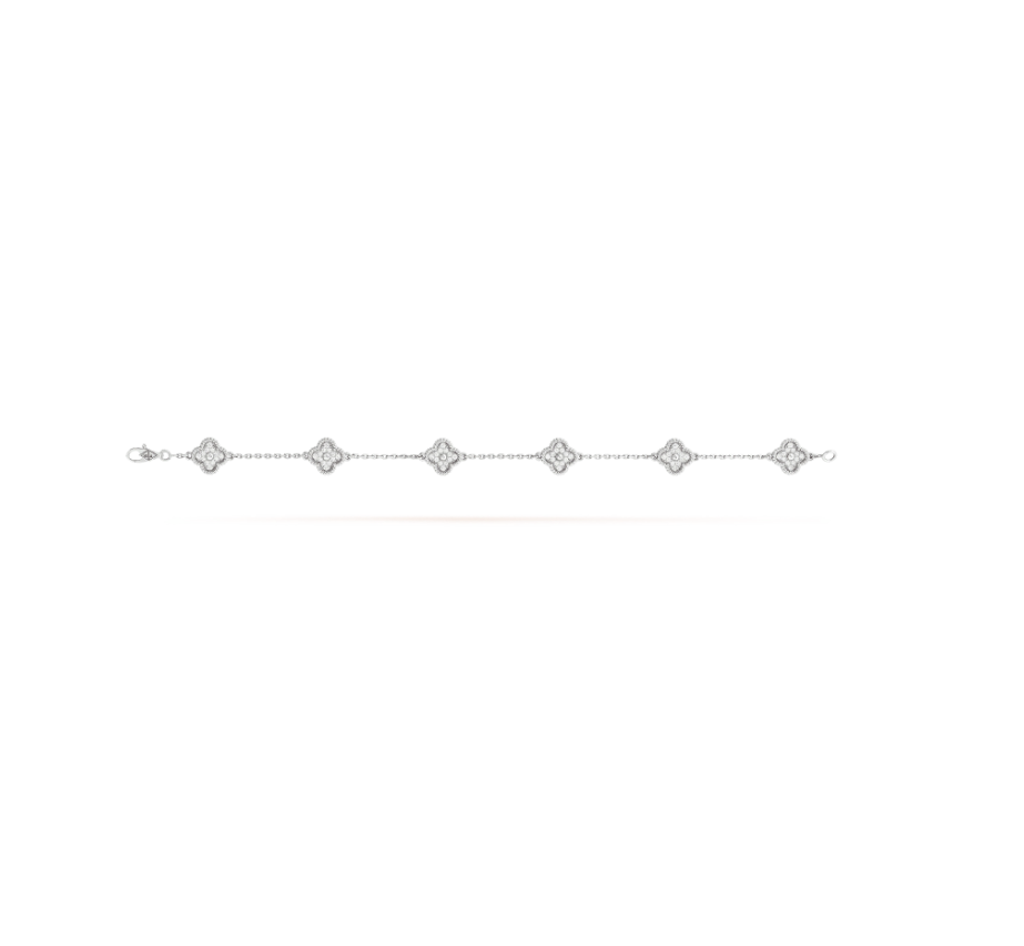 Van Cleef & Arpels CLOVER 6 MOTIF SILVER DIAMOND BRACELET